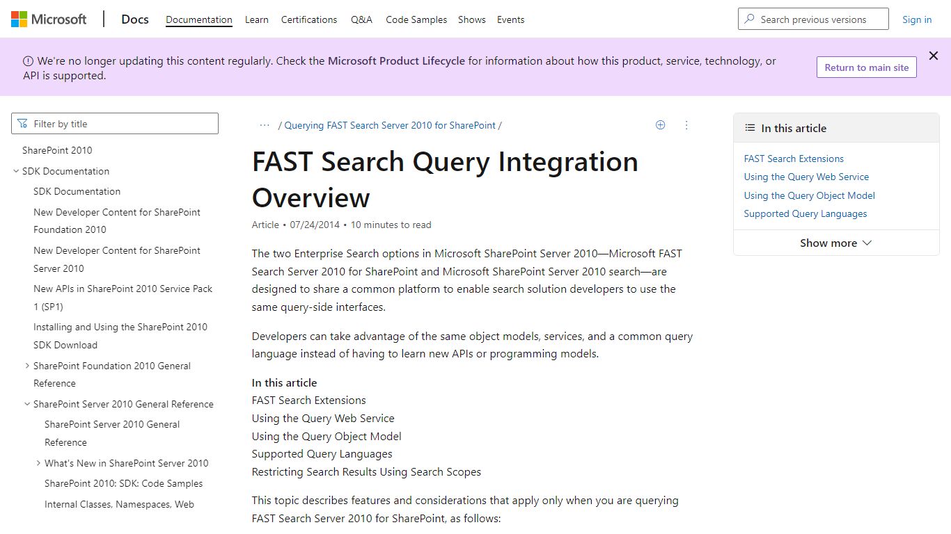 FAST Search Query Integration Overview | Microsoft Docs